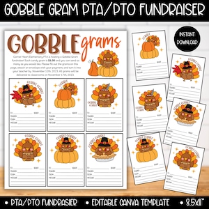 PTA PTO Gobble Gram Fundraiser Flyer Template, Autumn School Fundraiser Ideas, Thanksgiving Gratitude pta pto Printable Flyer Candy Grams