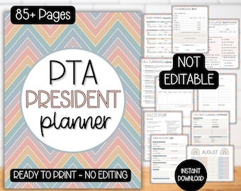 PTA Präsident Planer Mappe Druckbarer Kalender Sign-In Etat Volunteer Sheet Veranstaltungsplanung Flyer Mitgliedertreffen Fundraiser Newsletter