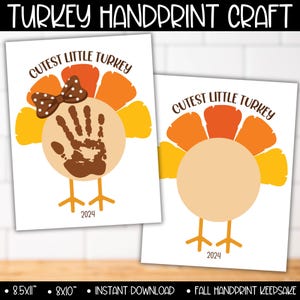 Huella de mano de pavo de Acción de Gracias, manualidad imprimible para niños, guardería, preescolar, actividad de huella de mano de pavo
