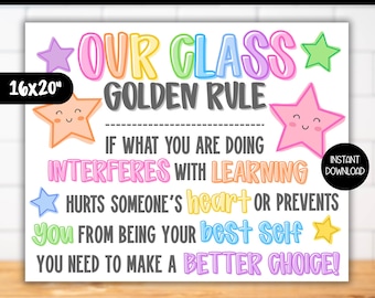 Pastell Regenbogen Klassenzimmer Regel Poster, Kindergarten Klasse Regeln Schild, Verhaltenserwartungen im Vorschulalter, Regenbogen Klassenzimmer Dekor