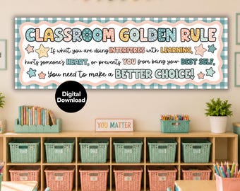 Classroom Golden Rule Calm Colors Banner Sign Download, Modern Calming 6ft Butcher Paper Our Class Rules Decor Behavior Expectations Chart
