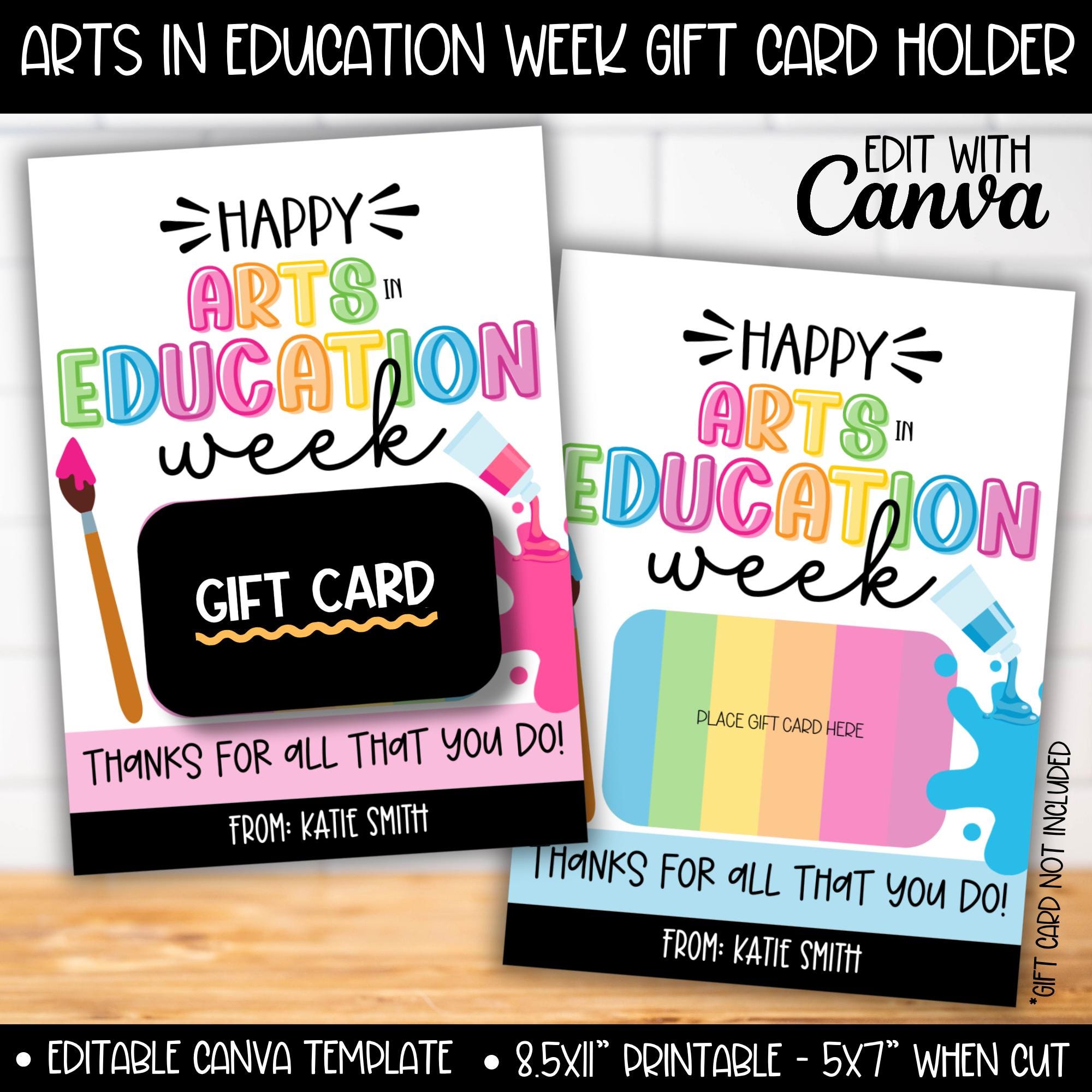 Arts In Education Week Teacher Gift Card Holder, Art Painting Drawing Teacher Rainbow Appreciation Printable Gifts, Editable Canva Template