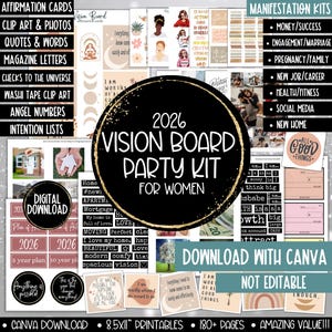 Kit per feste con bacheca visionaria 2026, stampabile per donne, modello per pianificatore di bacheca degli obiettivi di Capodanno, immagini clipart per bacheca delle affermazioni dell'umore immagine 20