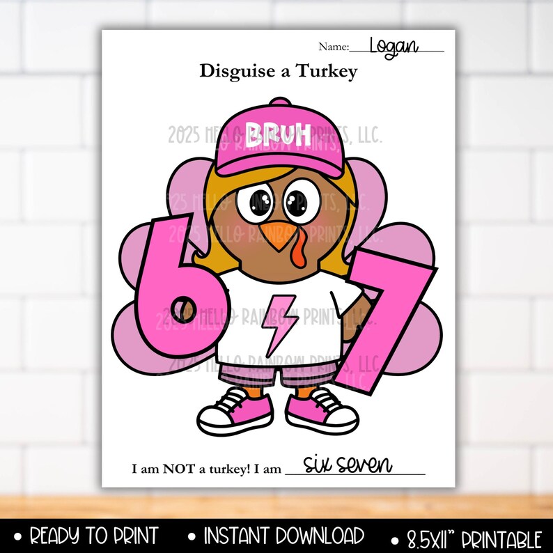 Girls Six Seven 67 Bruh Turkey Disguise Costume Craft Kit, Pink ...