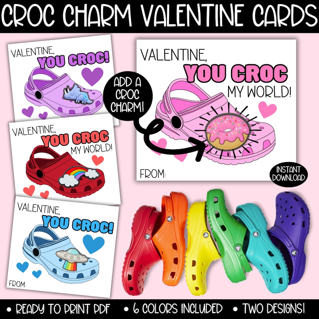 Croc Shoe Charm Jibbitz Valentine's Day Cards Tags Kids, Shoe Charms