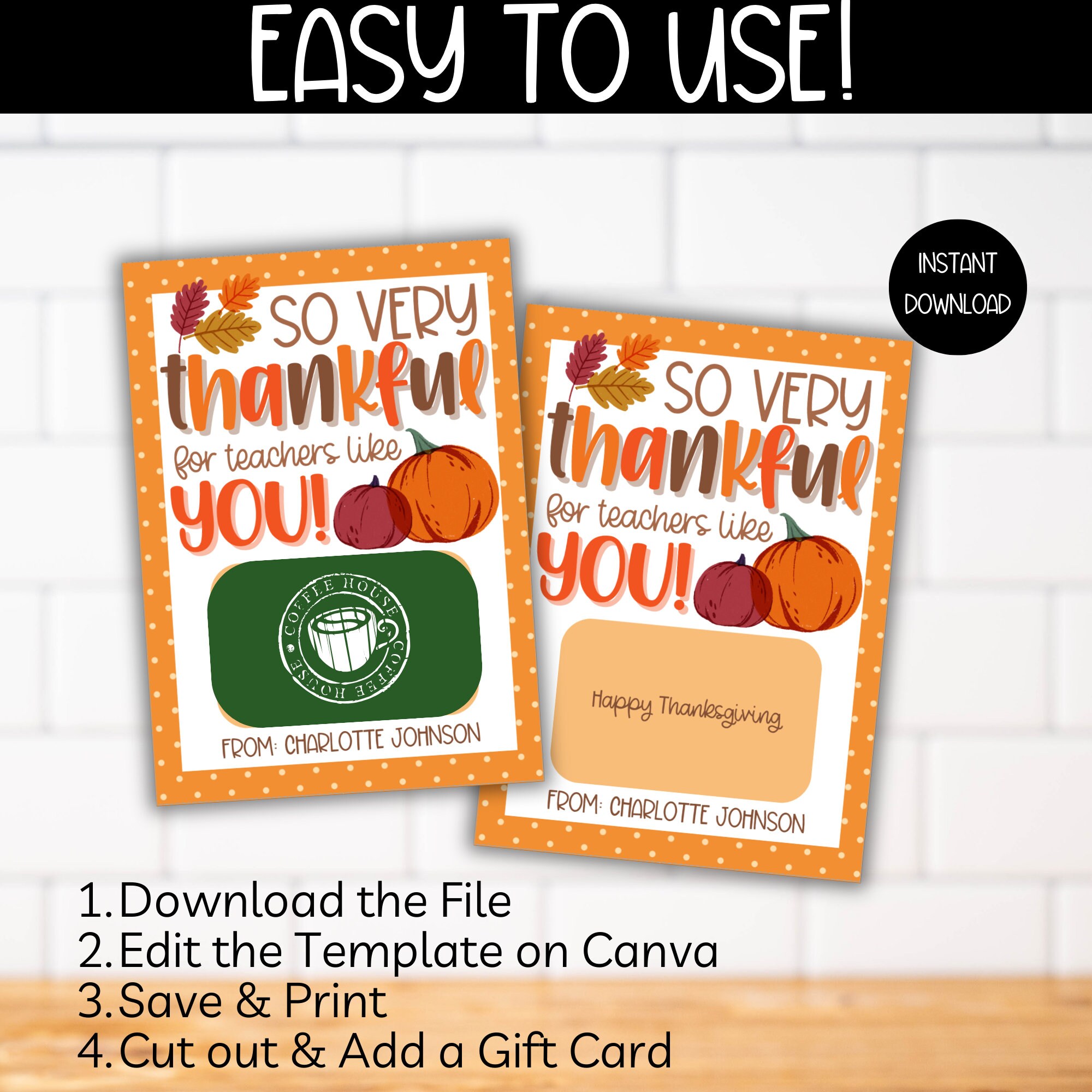 Thanksgiving Thankful for Teacher Personalized Gift Card Holder, Fall ...
