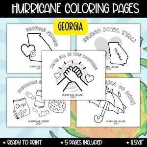 Páginas para colorear para niños sobre el huracán Helene, Georgia, actividades, manualidades, imprimibles, tarjetas de apoyo para el huracán Helene