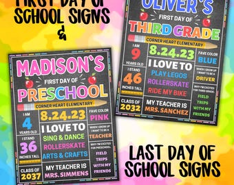 FIRST and LAST Day of School Sign Canva Template Bundle, First Day School, Last Day of School Chalkboard Printable Signs Poster Customizable