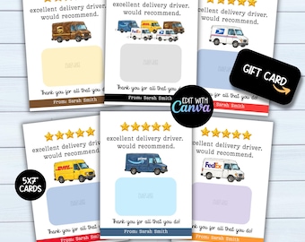 Delivery Driver Appreciation Gift Card Holder Template,  Thank You Card for Drivers, Editable Gift Tag Canva Printable, Digital Download
