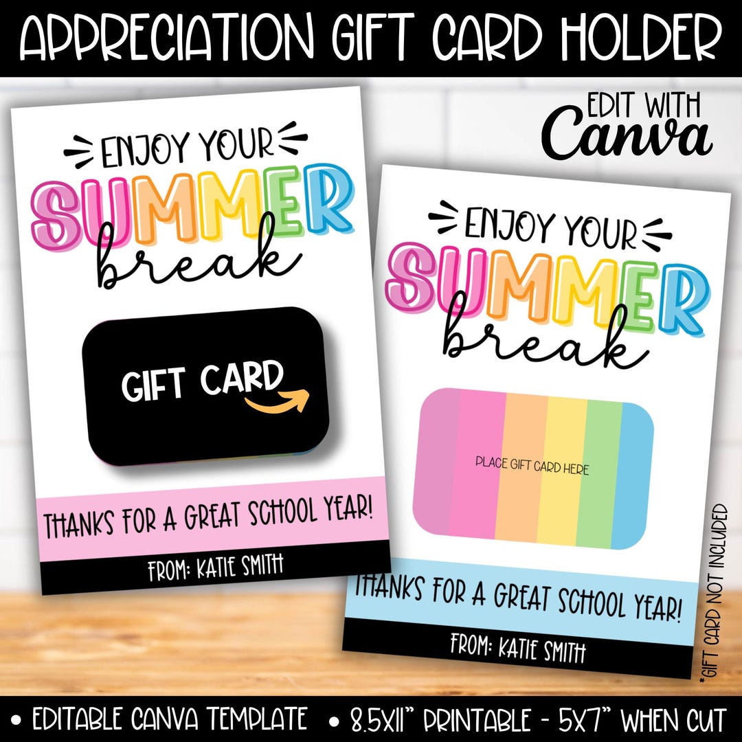 End of Year Teacher Staff Appreciation Week Gift Card Holder, Enjoy ...