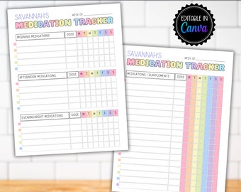 Medication Tracker Log Chart List Planner Kids Cute Printable Template, Pill Tracking, Medicine Schedule Calendar, Easy Health Chart Log