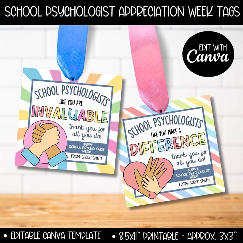 School Psychology Appreciation Week Gift Tags Bundle, School ...