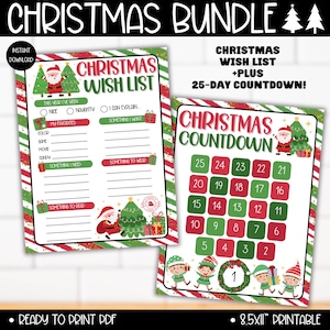 Weihnachtswunschliste Adventskalender-Aktivität, etwas, das ich möchte, brauche ich Lese Wear List Tags druckbar, niedlicher Weihnachts-Countdown-Brief an Santa
