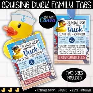 You found a Duck Cruising Ducks Tag Canva Template, Cruise Ship Rubber Ducks, Printable Carnival Royal Caribbean Cruise Vacation Duck Tag