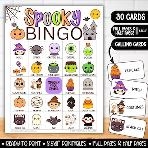 Gioco del BINGO di Halloween per bambini, giochi di gruppo spettrali da stampare in classe, attività per feste di Halloween in famiglia