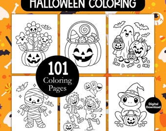 Halloween Coloring Pages, Toddler Kids Coloring Book Activity, Teen Adult Pumpkin Ghost Printables, Digital Spooky Easy to Color Pages PDF