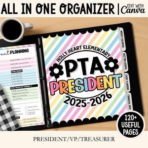Editable PTA President Planner Canva Bundle, Back to School Organizer, Meeting Agenda, Calendar, Forms, Volunteer & Newsletter Templates