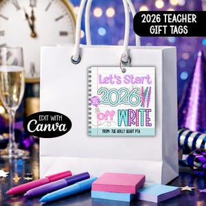 2026 New Year Teacher Flair Pen Gift Tag Template, Printable Welcome Back Pen Post-It Note Tags