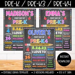 First Day of Pre-K Sign Printable, First Day of Pre-K3 Pre-K4 School Sign Template, 1st Day of Prek Chalkboard Sign Instant Download