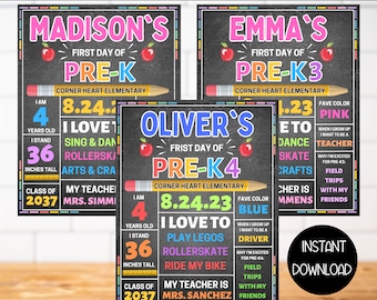 First Day of Pre-K Sign Printable, First Day of Pre-K3 Pre-K4 School Sign Template, 1st Day of Prek Chalkboard Sign Instant Download