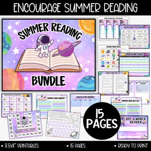 Summer Reading Challenge Tracker Bundle for Kids, Digital Reading Chart Schedule Log Bookmarks, Summer Reading Bingo Activity Checklist Log