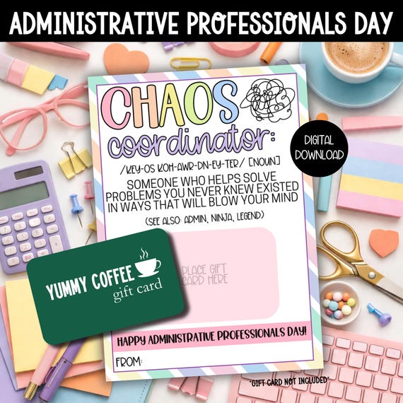 Administrative Professionals Day Gift Card Holder, Chaos Coordinator Printable, Funny Office Staff Gift, Secretary Admin Cards