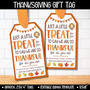 Etiquettes cadeaux pour Thanksgiving Treat, enseignant, collègue, infirmière, école hôte