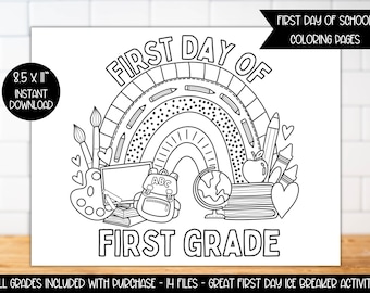 First day of School Coloring Page Worksheet Printable | Meet the Teacher Printable Worksheet | Reusable Back to School First Day Sign