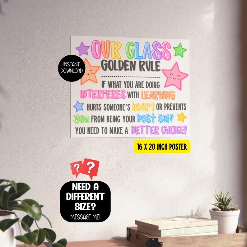 Pastel Rainbow Classroom Golden Rule Poster, Kindergarten Class Rules ...