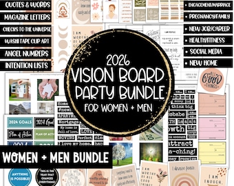 2026 WOMEN & MEN Vision Board Party Kit Couple Printable Bundle, Manifest New Year Goal Setting Planner, Affirmations Mood Board Images