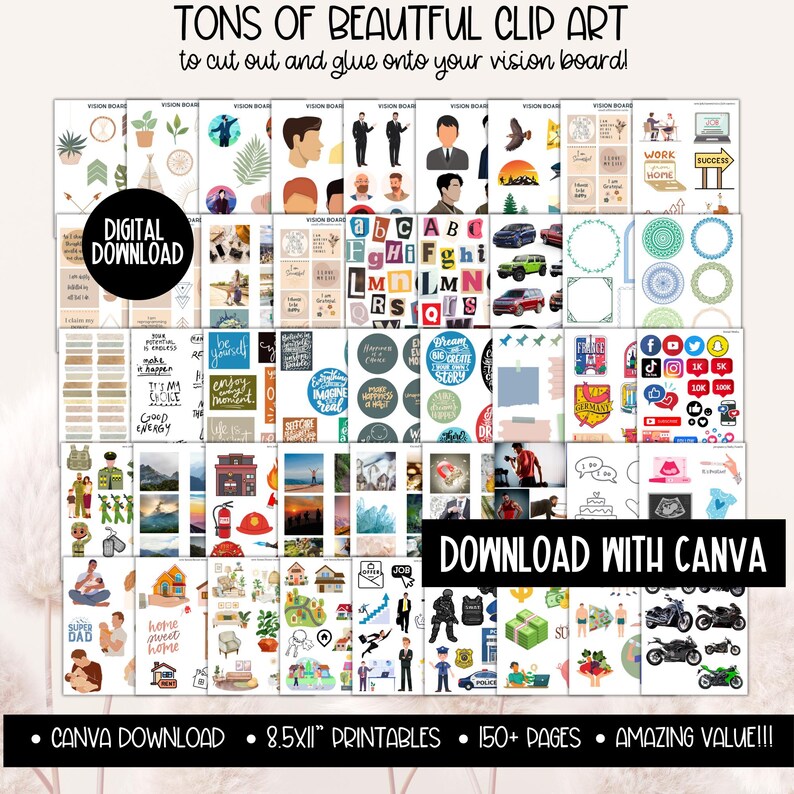 2026 Vision Board for Men Printable, Manifest New Year Goal Setting Vision Board Supplies Planner Template, Affirmations Board Clipart Image image 7