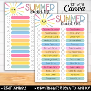 Editable Summer Bucket List for Kids, Summer Family Bucketlist Planner Canva Template, Summer Fun Activity Checklist, Kids Summer To Do List