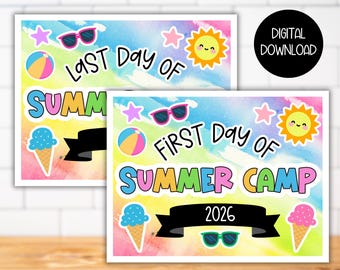 2026 Summer Camp Willkommen erster Tag Zeichen zum Ausdrucken, 1.Tag Sommercamp Zeichen Flagge Foto Requisite Dekor, Kinder ersten Tag Sommercamp Druck