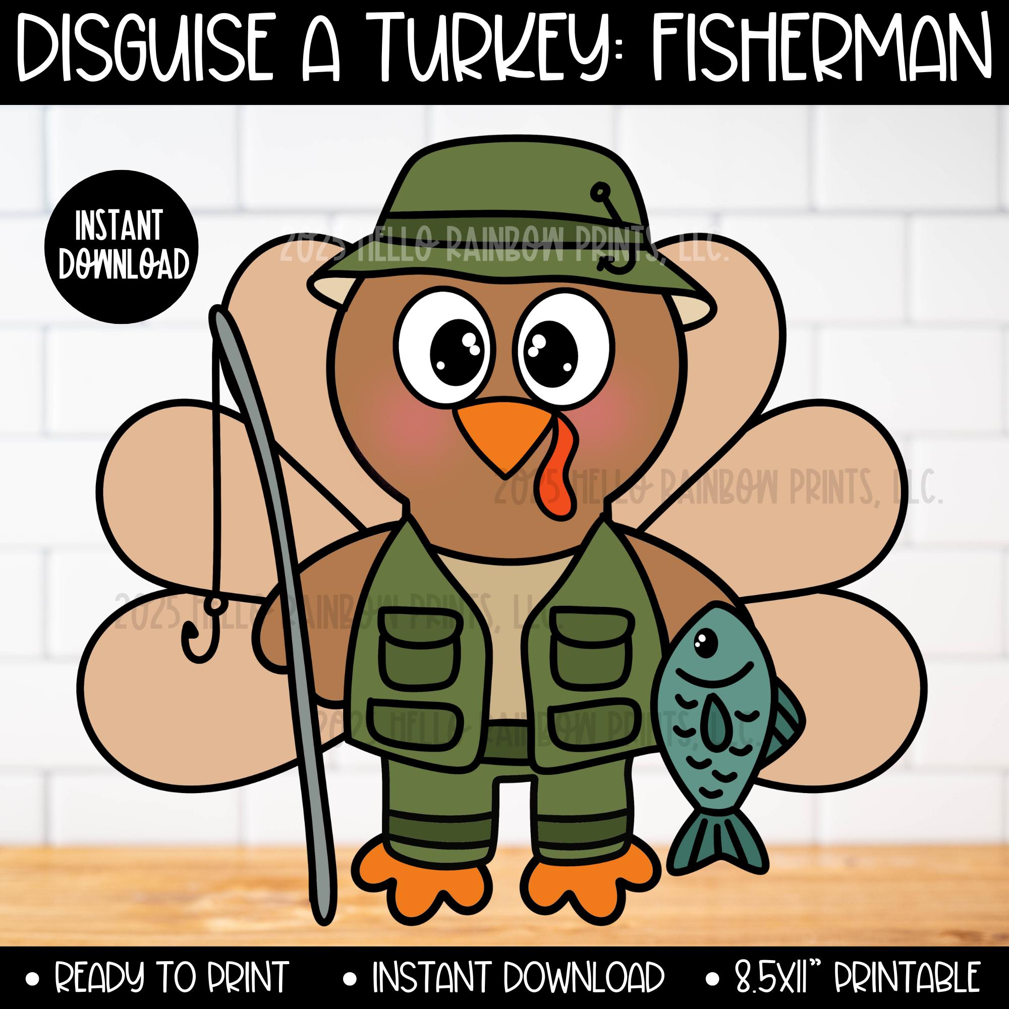 40 Thanksgiving Crafts: Fun and Festive Projects for Kids 9 Disguise the Turkey Fisherman Printable Craft Kit, Kids Thanksgiving…