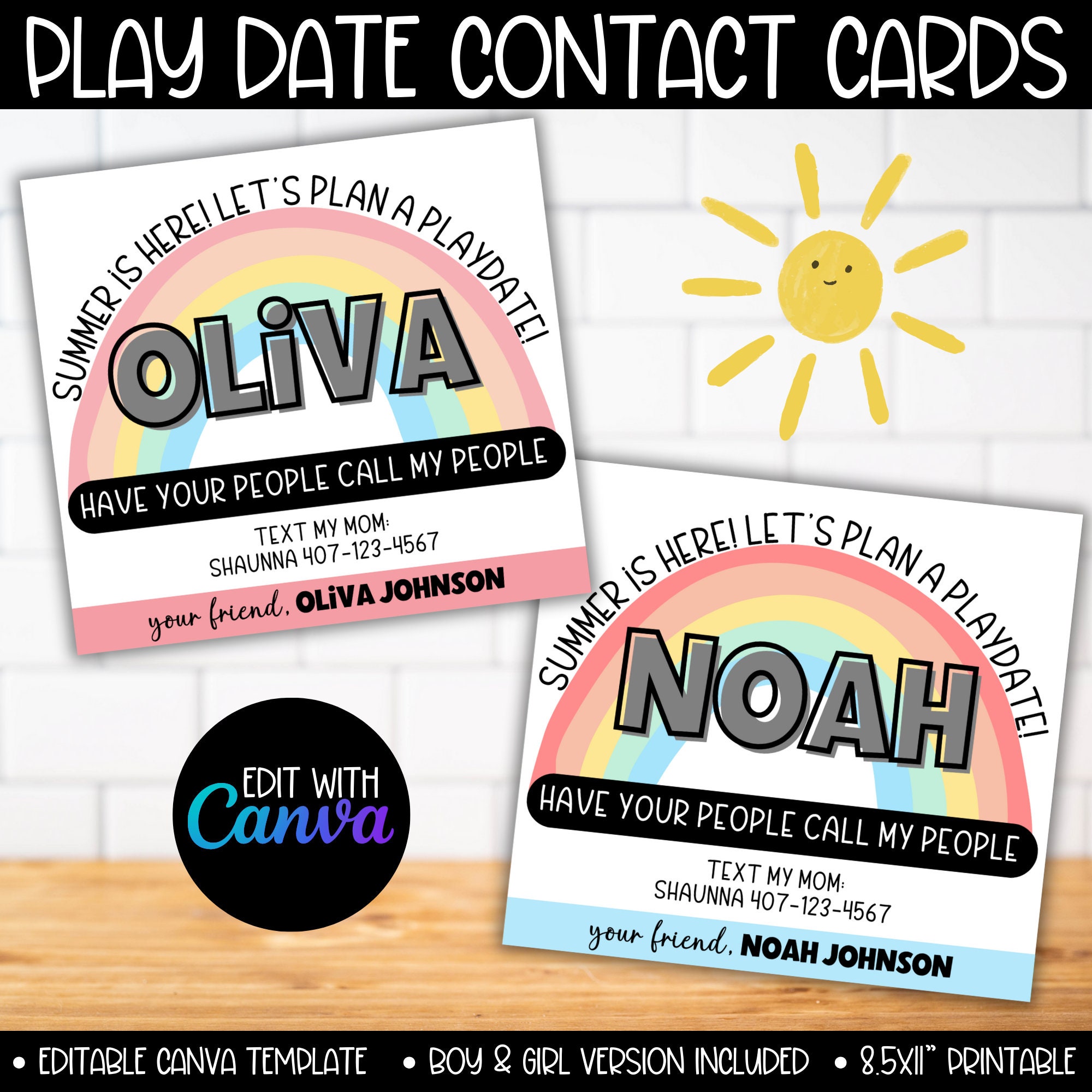 Have Your People Call My People Playdate Card Template, Keep In Touch Cards, End School Year, Play Date Invitation, Summer Calling Contact