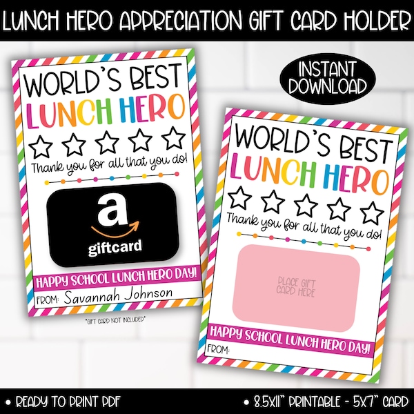 School Lunch Hero Appreciation Day Gift Card Holder, School Lunch Lady Thank You Gifts, School Cafeteria Crew Staff Appreciation Gifts