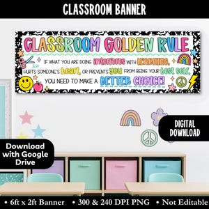 Bright Classroom Golden Rule Banner, One Rule Classroom Banner Printable, Behavior Expectations Chart, Bold Brights Classroom Decor Theme