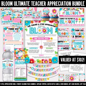Blüte Blume Lehrer Personal Wertschätzung Woche Thema Flyer Poster Zeichen Spiel Bundle, TAW Geschenkkartenhalter Tags, Tür Snack Warenkorb Bulletin Board