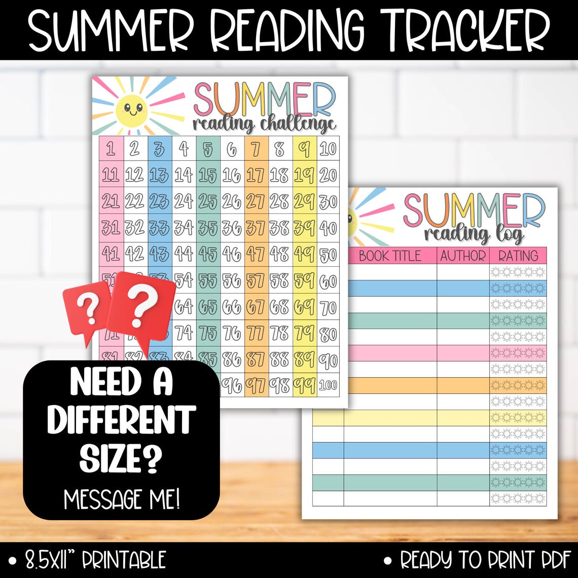 Summer Reading Log Challenge Chart for Kids, Reading Reward System ...