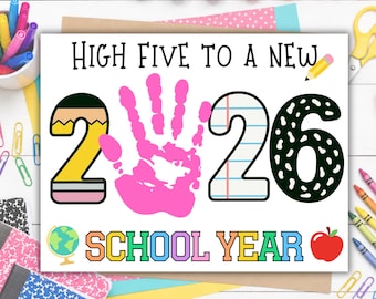 2026 First Day of School Pencil Handprint Printable Craft, High Five Preschool Crafts, 1st Day of Kindergarten Back to School Apple Crafts