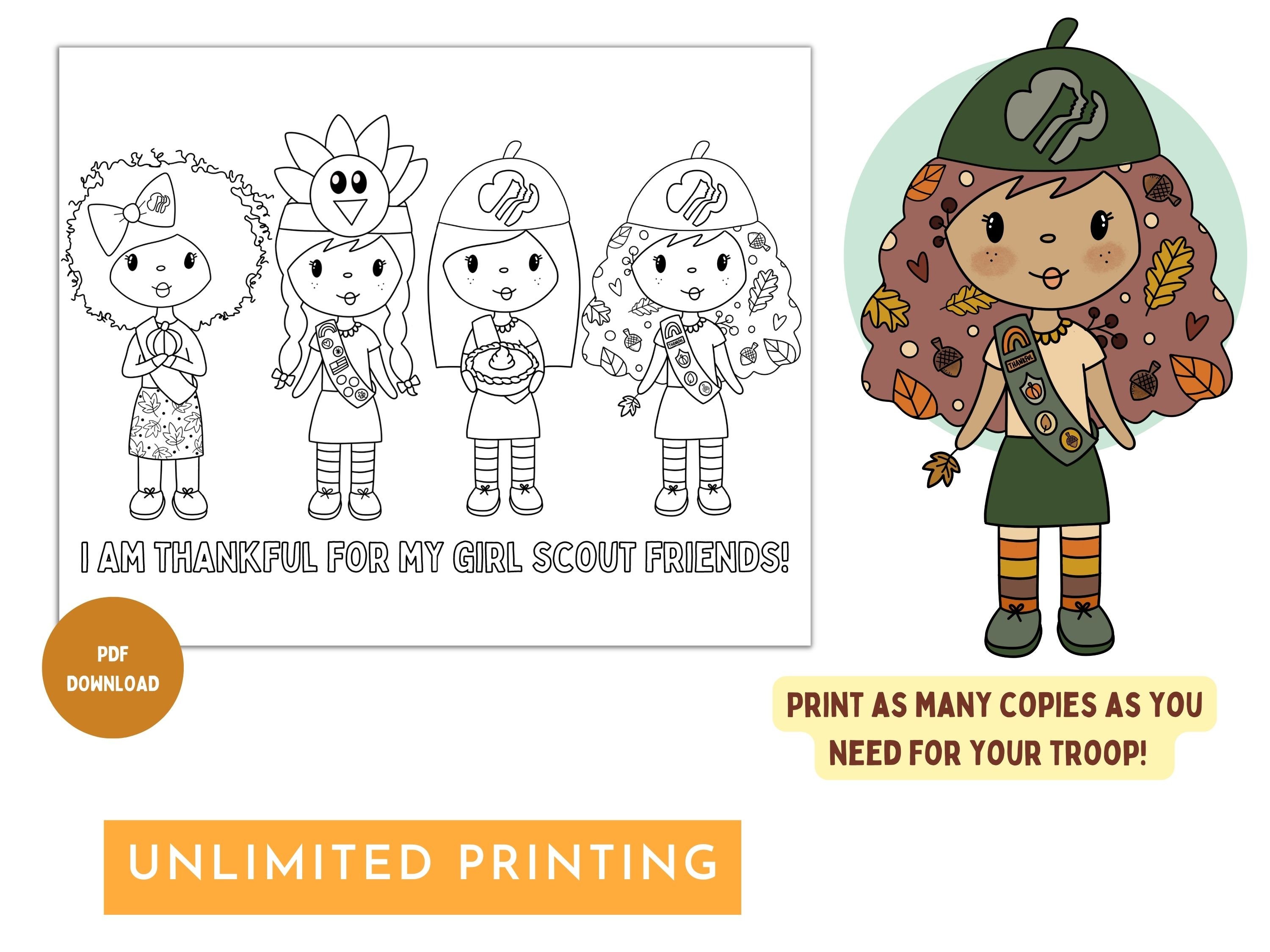 Girl Scout Thanksgiving Coloring Page Girl Scout Troop - Etsy