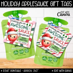 Urlaub Apfelsauce Kinderklasse Leckerli Geschenkanhänger, bearbeitbare Weihnachtsapfelsauce Beutel Team Snack Nicht-Süßigkeiten Geschenke Party Favors Goodie Bags