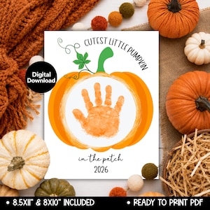 Fall Pumpkin Handprint Craft 2026, Preschool Kindergarten Activity, Cutest Little Pumpkin in the Patch Printable, Toddler Keepsake Crafts