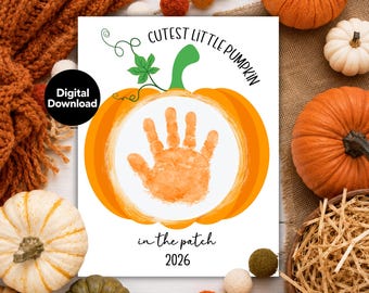Fall Pumpkin Handprint Craft 2026, Preschool Kindergarten Activity, Cutest Little Pumpkin in the Patch Printable, Toddler Keepsake Crafts