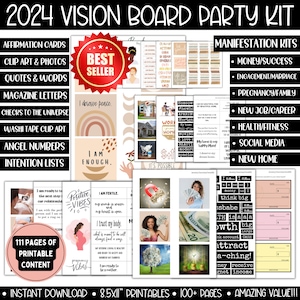 2024 Vision Board Party Kit Girl Boss Goals Vision Mood Board Clipart ...