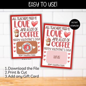 Valentine's Day Teacher Coffee Gift Card Holder Pink Red Card Tag ...