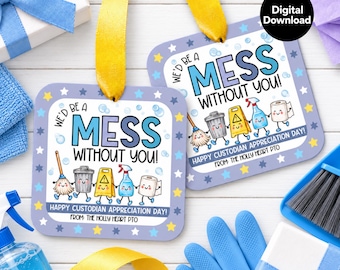 Custodian Appreciation Gift Tags Template, School Custodial Staff Thank You,  Janitor Treat Tags, Editable Staff Appreciation Printables