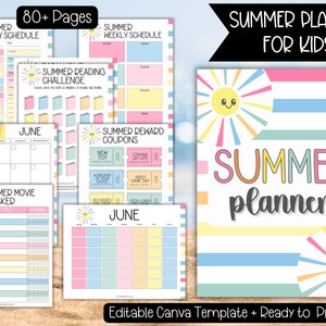 2024 Editable Kids Summer Planner, Printable Summer Planner, Summer Kids Bucket List Checklist, Summer Activity Plan Chore Reading Chart zdjęcie 1