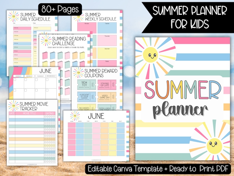 2024 Editable Kids Summer Planner, Printable Summer Planner, Summer Kids Bucket List Checklist, Summer Activity Plan Chore Reading Chart zdjęcie 1