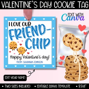 Etiqueta para bolsa de golosinas con chispas de chocolate para el día de San Valentín, galletas azules sin dulces para niños, regalo de clase para niños